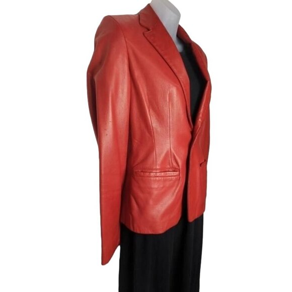 Ralph Lauren Red Leather Jacket Size 2 & Black Cotton Dress Size petite small 2 - Picture 5 of 12